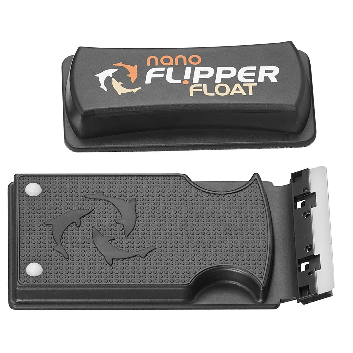 Black nano Flipper Float with branding on a white background
