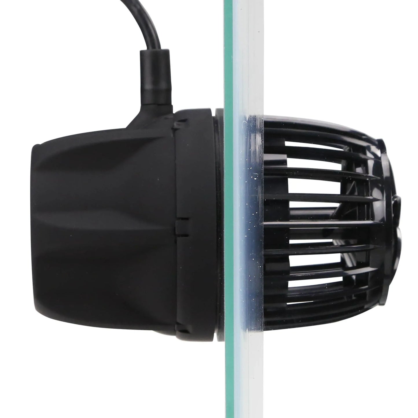 Black aquarium pump with hose on a white background