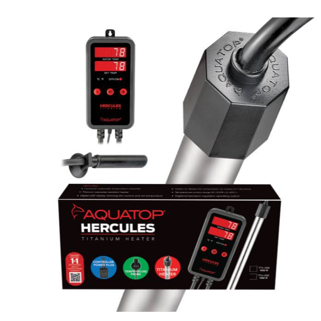 Aquatop Hercules Titanium Heater with digital controller on a white background