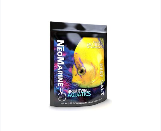 Neomarine Brightwell Aquatics Reef Salt packaging with a yellow fish on a white background