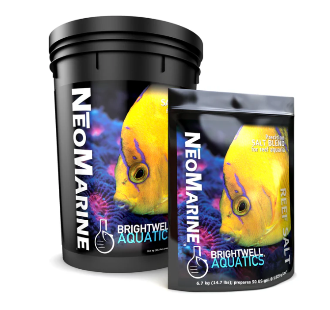 Neomarine Brightwell Aquatics reef salt packaging on a white background