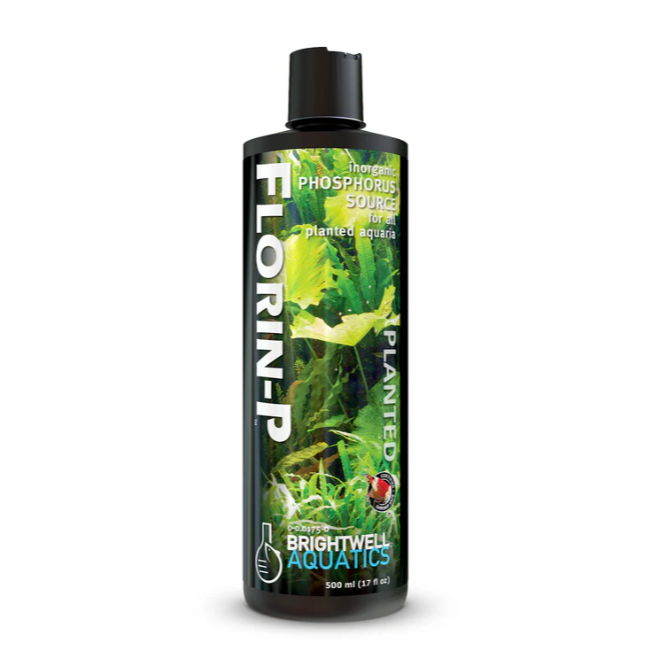 Bottle of Florin-P phosphorus source for planted aquaria on a white background
