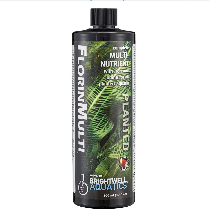 Bottle of FlorinMulti Planted nutrient for aquarium plants on a white background
