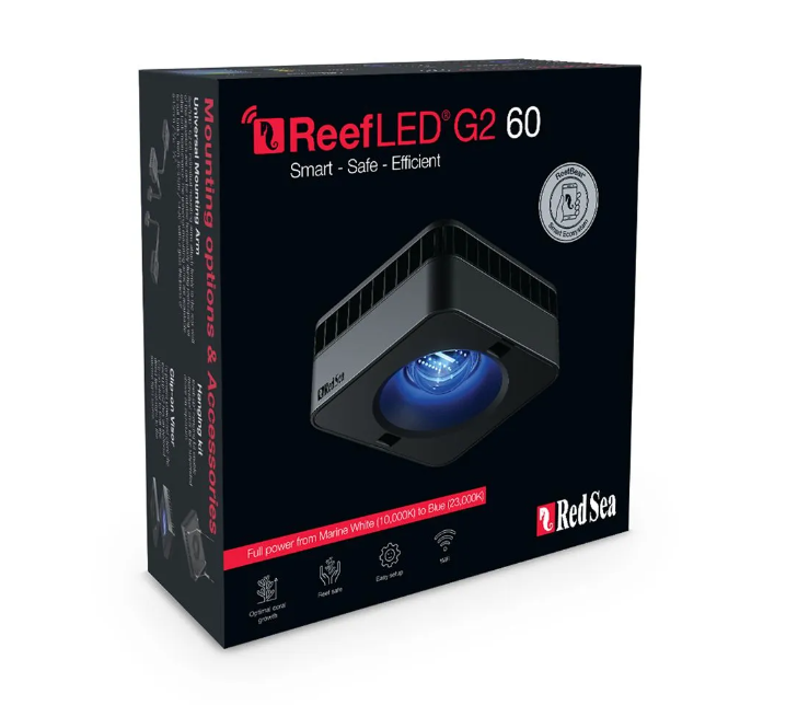 ReefLED G2 60 packaging with Red Sea branding on a white background