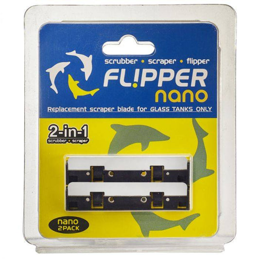 Flipper nano replacement scraper blade packaging with blue and yellow design.