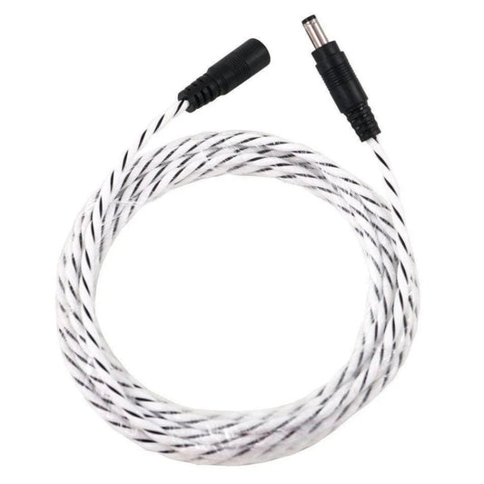 Coiled cable with black connectors on a white background