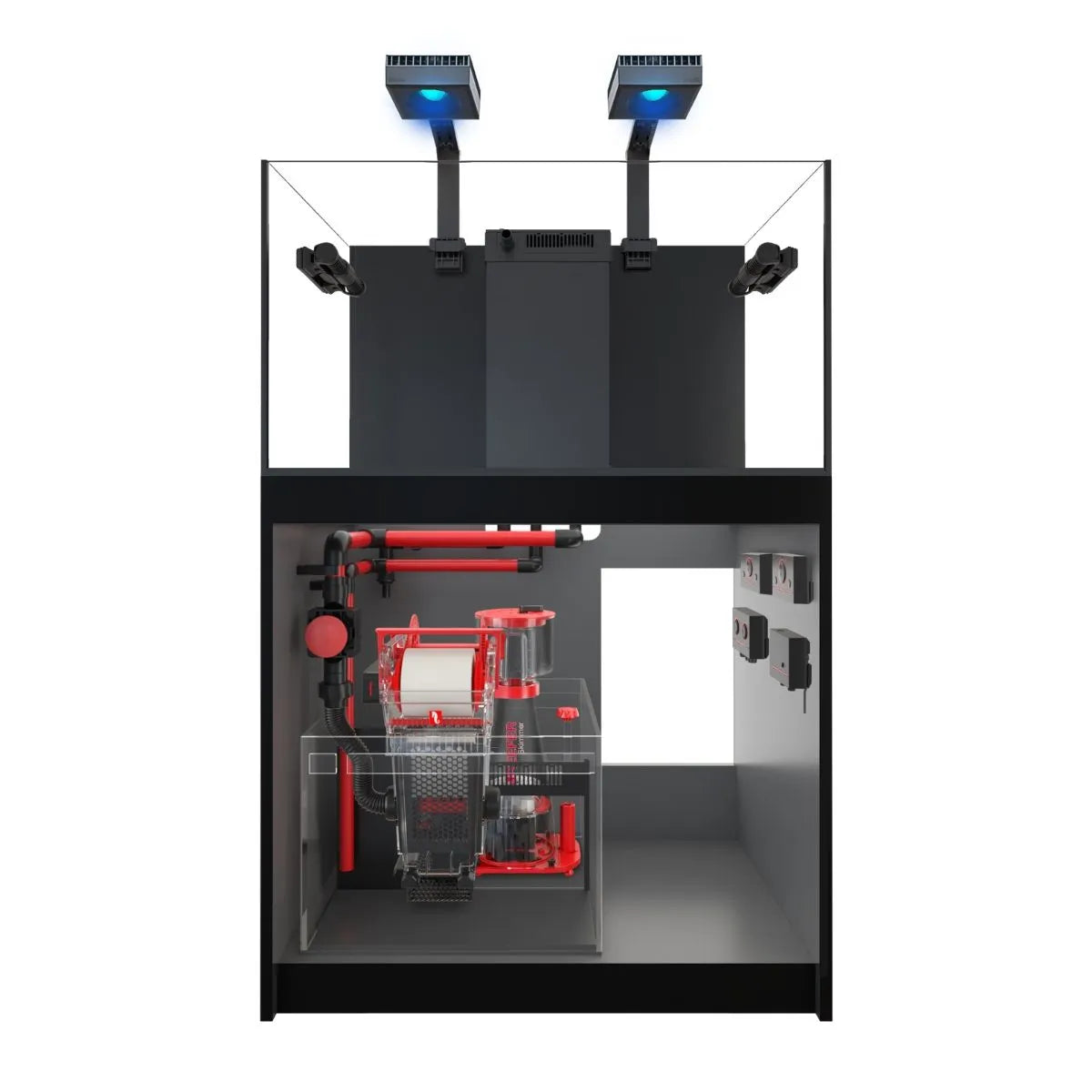 aquarium showing internal components under the stand