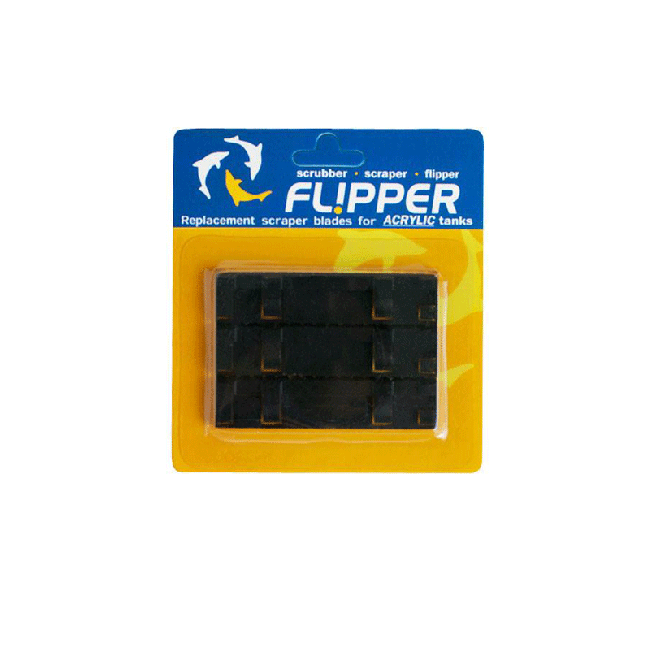Flipper aquatics standard replacement acrylic blades in blue and yellow packaging on a white background