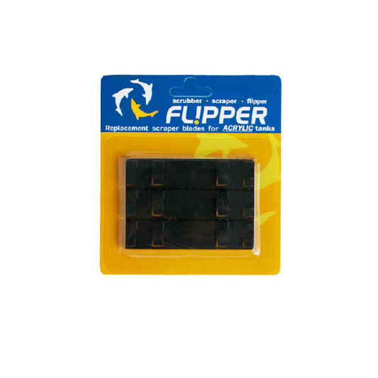 Flipper aquatics standard replacement acrylic blades in blue and yellow packaging on a white background