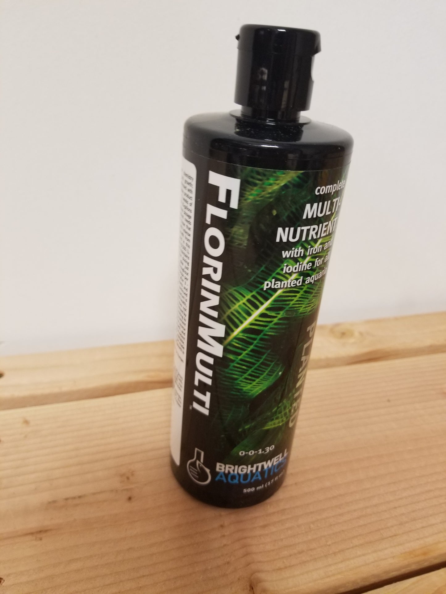 A bottle of Brightwell FlorinMulti 500ml, with a label featuring green foliage and product information.