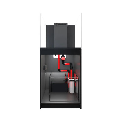 Black cabinet with red and black pipes on a white background