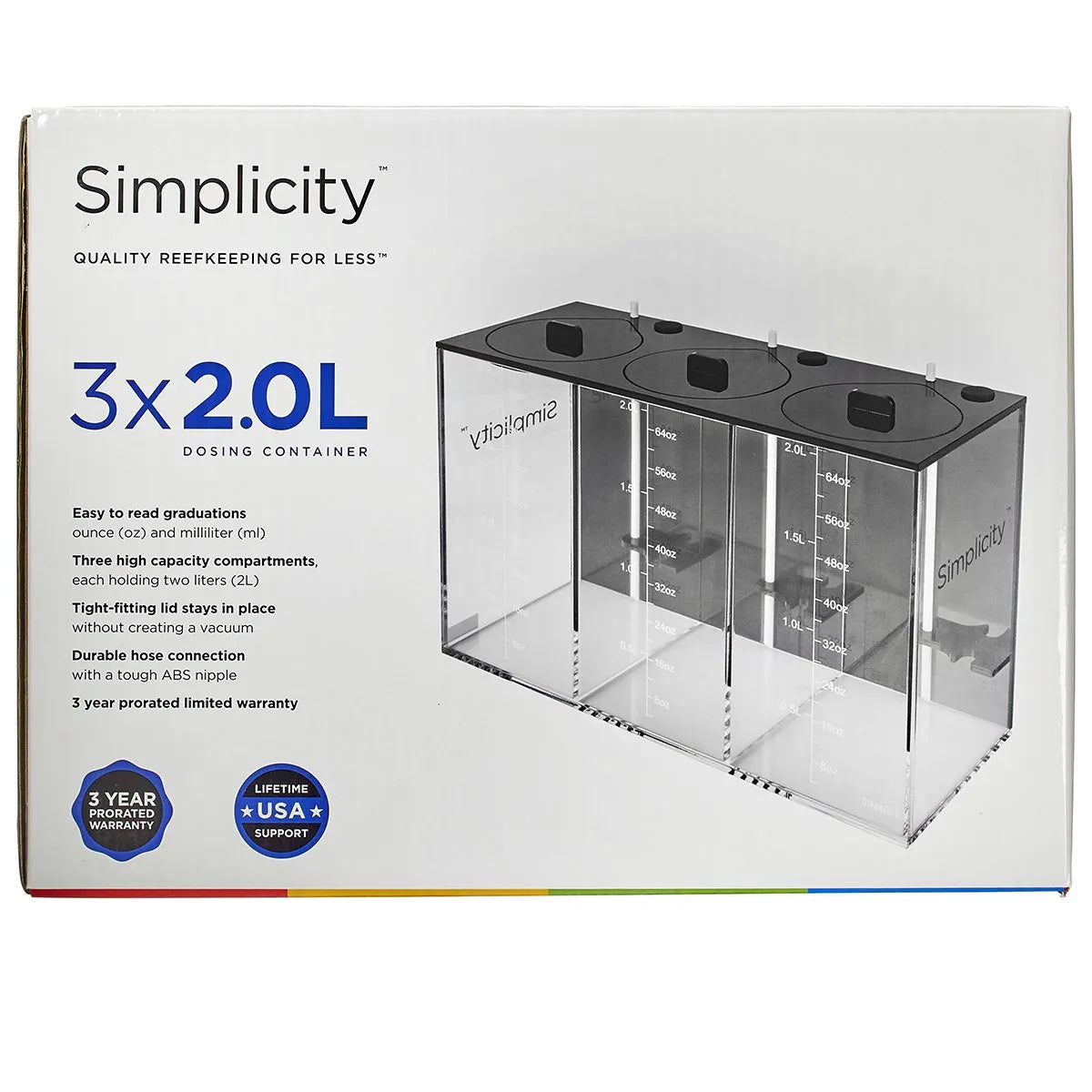 Simplicity 3x2.0L doling container packaging on a white background