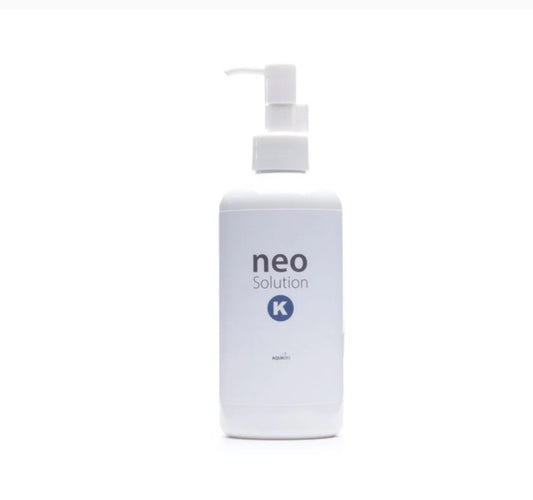 White bottle labeled 'neo Solution K' on a white background