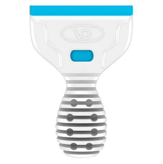Aquarium Scraper for acrylic blue blade and white handle on a white backround