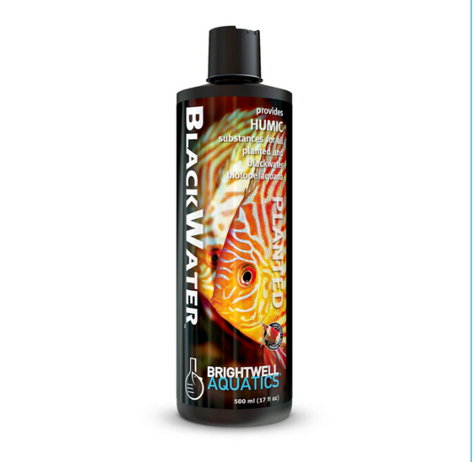 Bottle of Black Water by Brightwell Aquatics with a fish illustration on the label.