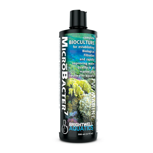 Bottle of MicroBacter7 Bioculture for aquariums on a white background