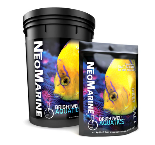 Neomarine Brightwell Aquatics reef salt packaging on a white background