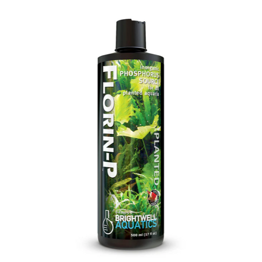 Bottle of Florin-P phosphorus source for planted aquaria on a white background