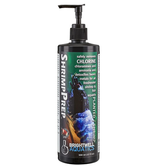 Bottle of Shrimp Prep by Brightwell Aquatics on a white background