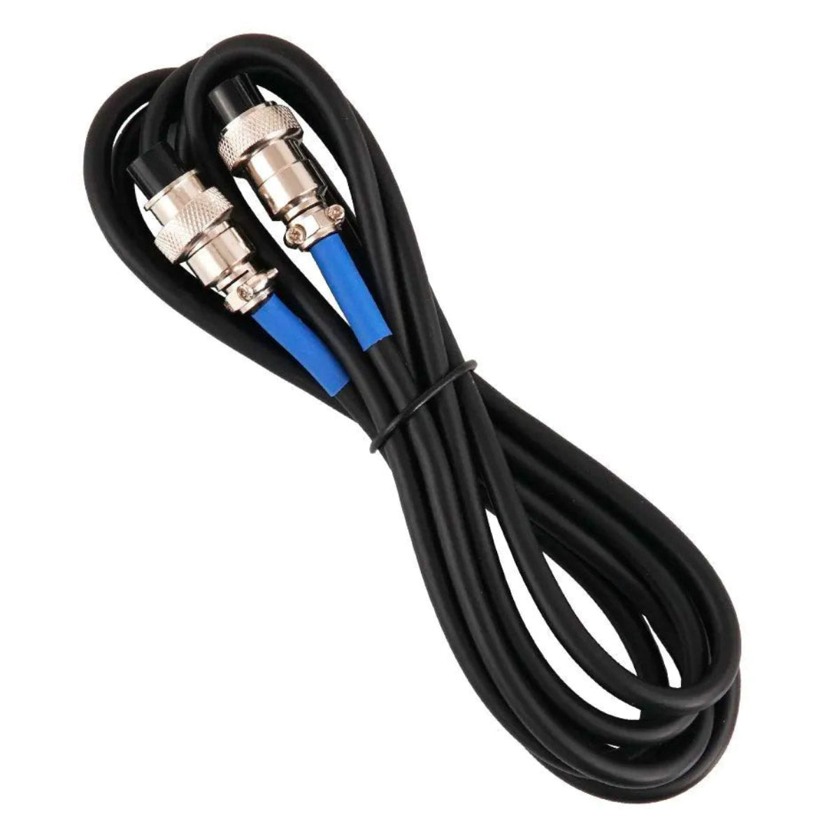 Coiled cable with connectors on a white background