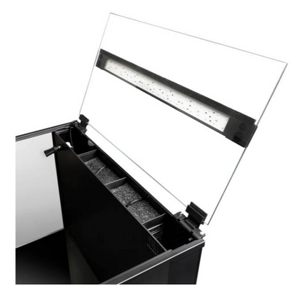 Aquarium with a transparent cover and LED light on a white background