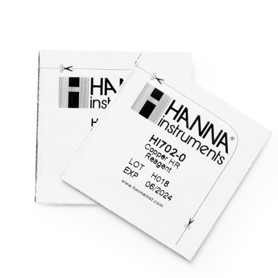 Two Hanna Instruments reagent packets on a white background