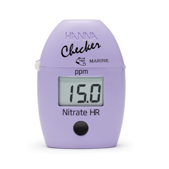 Hanna Marine Nitrate HR tester with digital display on a white background