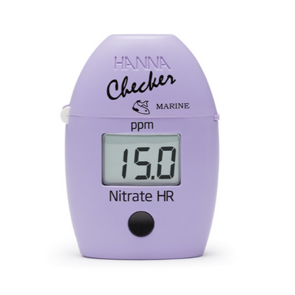 Hanna Marine Nitrate HR tester with digital display on a white background