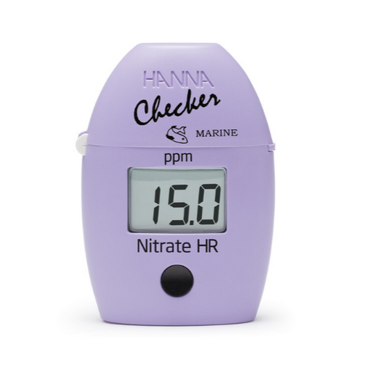 Hanna Marine Nitrate HR tester with digital display on a white background
