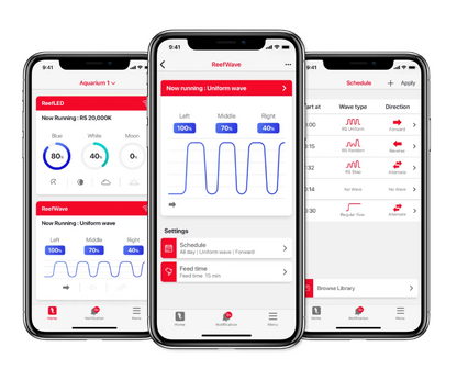 Three smartphone screens displaying an app interface with waveforms and settings.