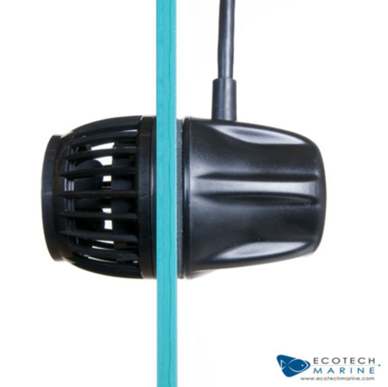 Black underwater light with a blue cable on a white background, featuring Ecotech Marine logo.