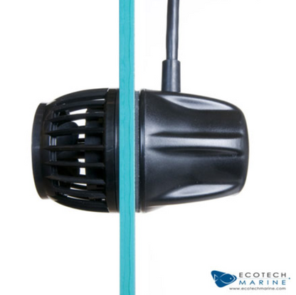 Black underwater light with a blue cable on a white background, featuring Ecotech Marine logo.