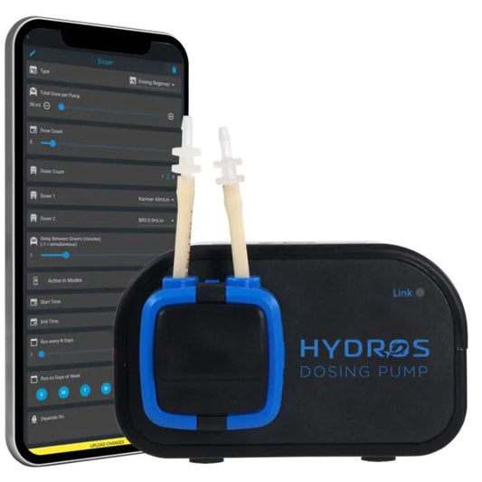 Hydro's dosing pump with app interface on a smartphone