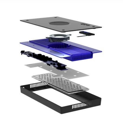 Mechanical parts of a ecotech radion XR30 Aquarium light  on a white background