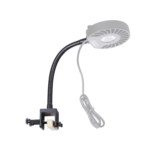 Lamp with flexible neck and clip on a white background