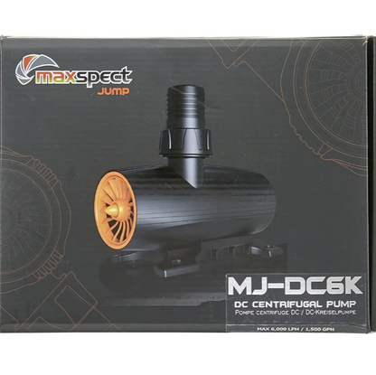 Maxspect Jump DC Centrifugal Pump packaging with pump illustration on a black background