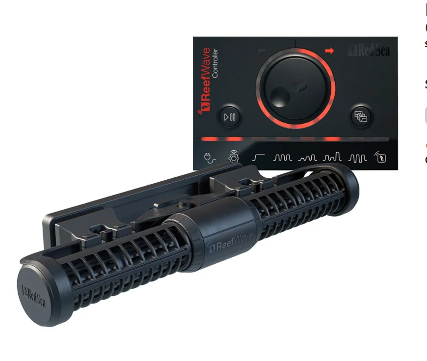 Reef wave powerhead for aquariums with its controller with different wave settings on white background