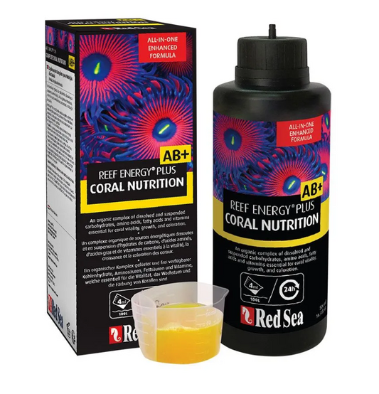 Red Sea Reef Energy Plus Coral Nutrition packaging and bottle on a white background