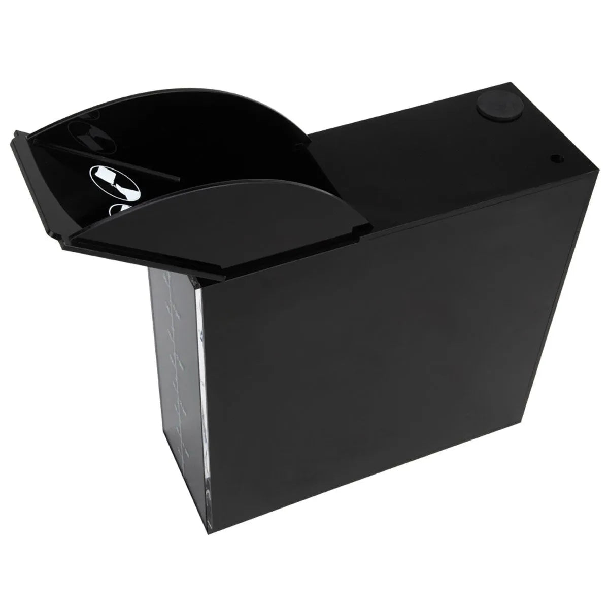 Black plastic component on a white background