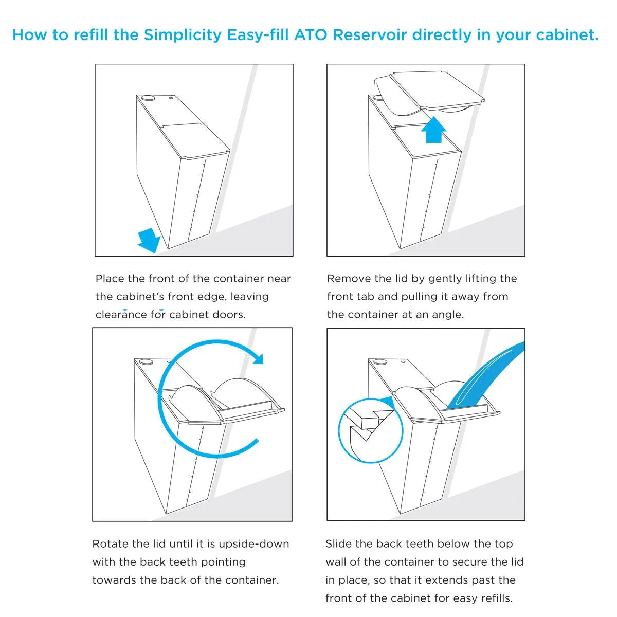 Step-by-step guide on how to refill a Simplicity Easy-fill ATO Reservoir.