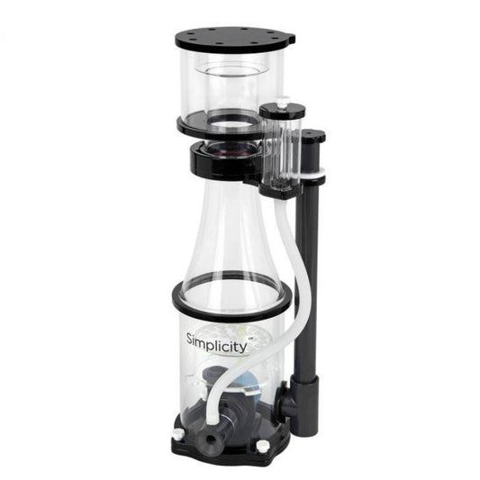 Clear and black water filter with 'Simplicity' branding on a white background