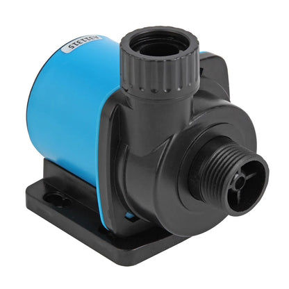 Pump with blue and black design on a white background