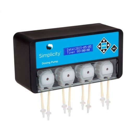 Simplicity dosing pump with digital display on a white background