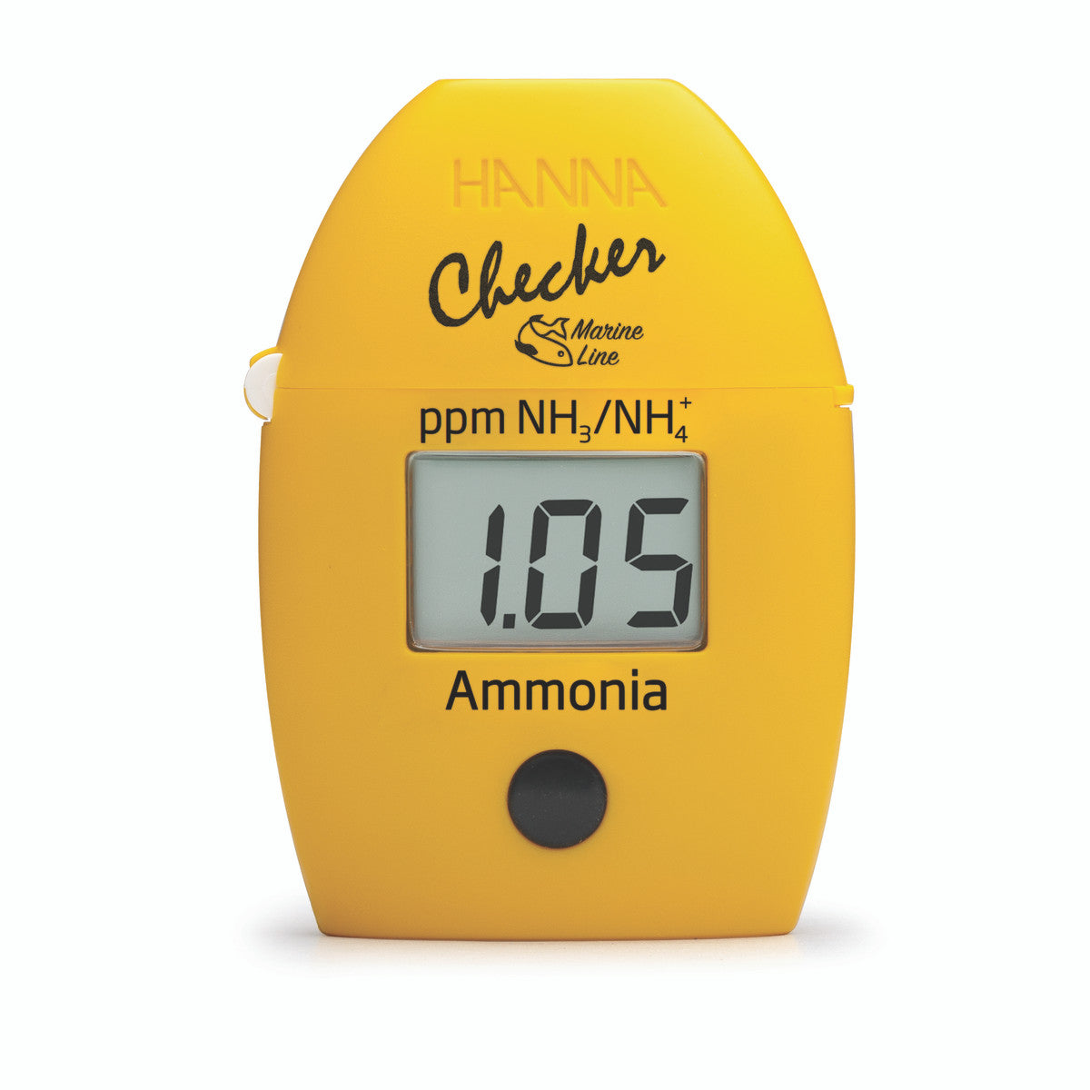 A Hanna brand checker for measuring ammonia levels, displaying a reading on its digital screen.