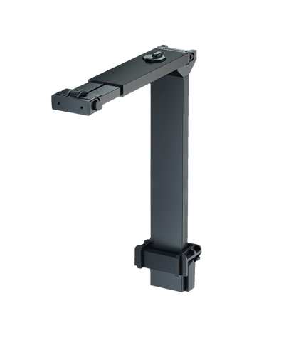Black metal mounting bracket for an aquarium light, with adjustable features and a central attachment point.