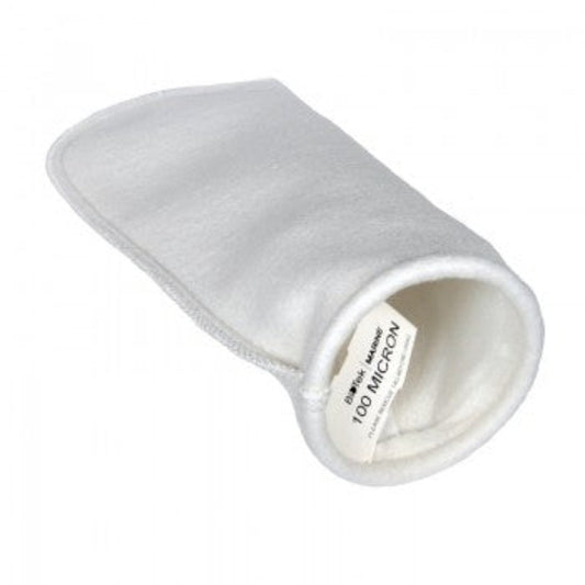 A white 4 inch felt filter sock with a ring, typically used for CPR applications.
