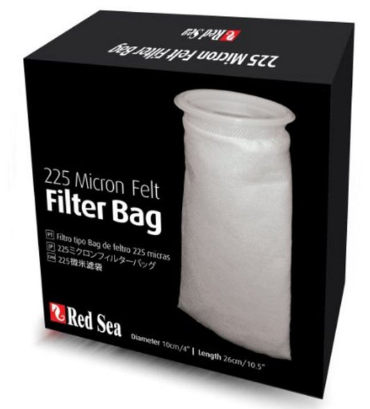 Packaging of Red Sea 225 Micron Felt Filter Sock showing the product box with an image of the filter bag.